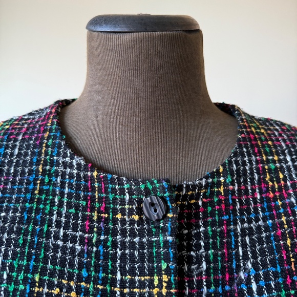 Super Cute Vintage 90s Colour-pop tweed jacket in black with teal, pink, yellow - Picture 7 of 9